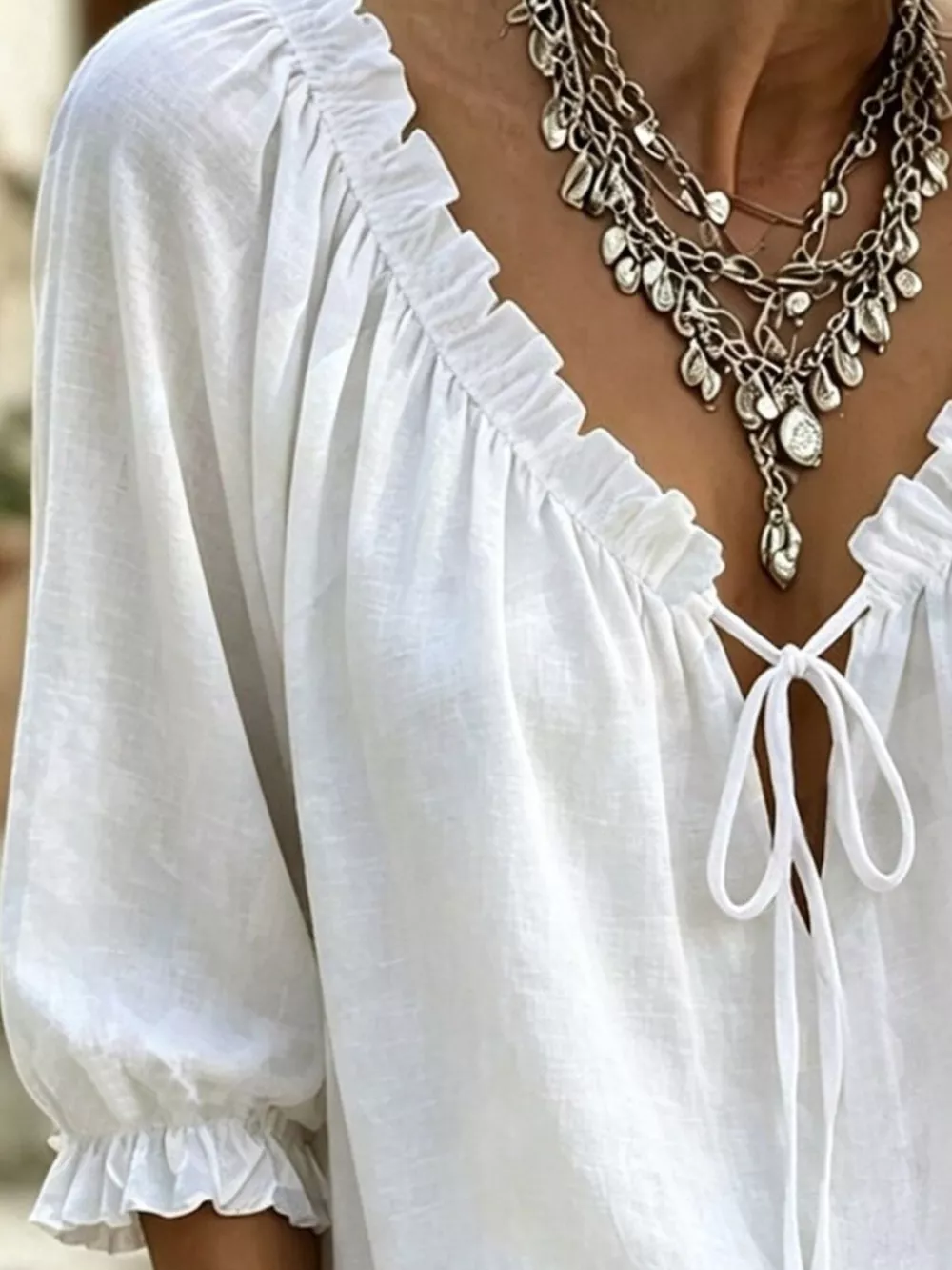 Frill Tie Neck 3/4 Sleeve Blouse, image 12