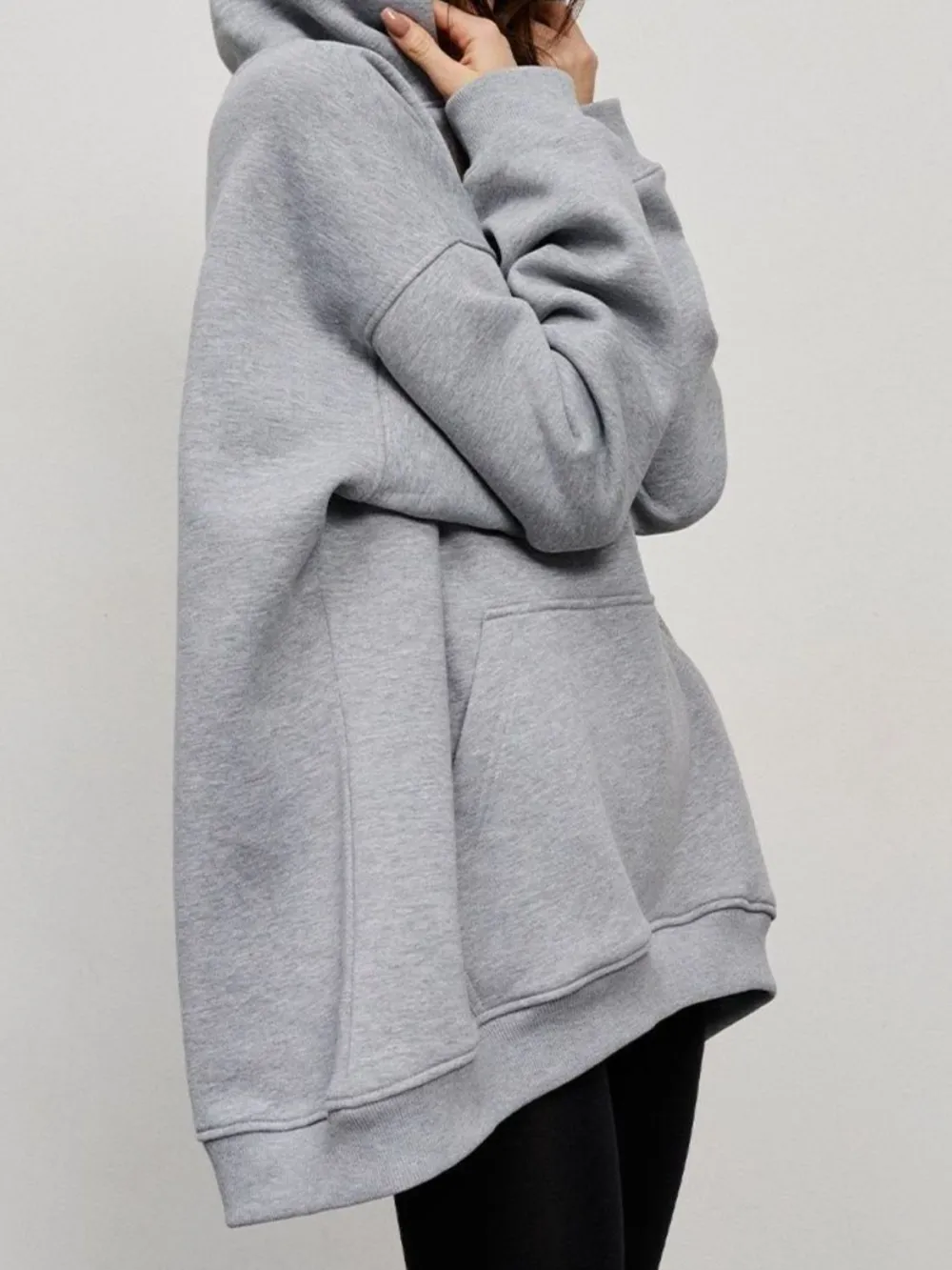 Pocketed Dropped Shoulder Long Sleeve Hoodie, image 4