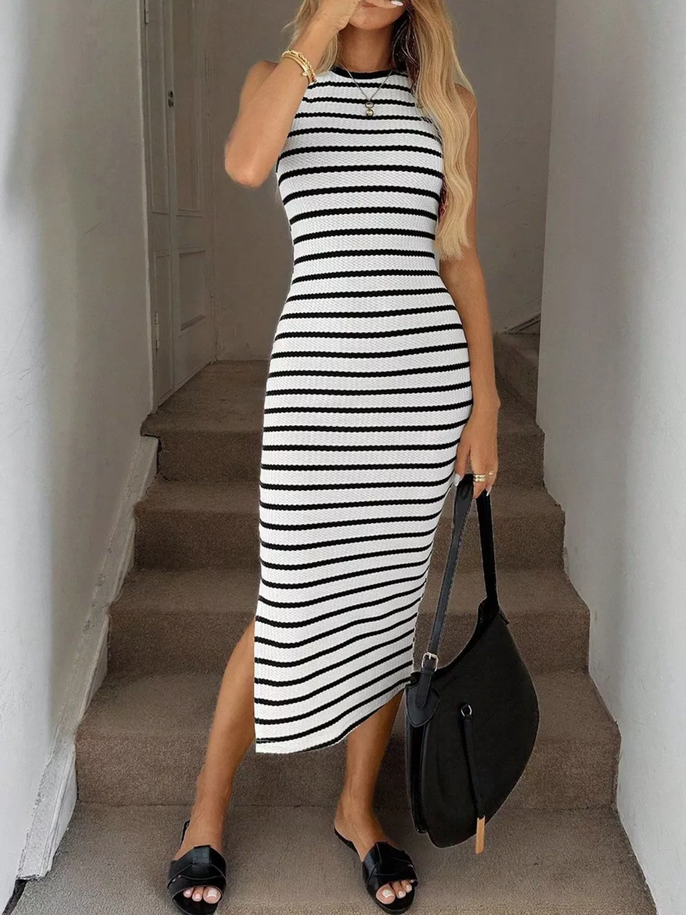 Sleeveless Striped Bodycon Midi Dress, image 5