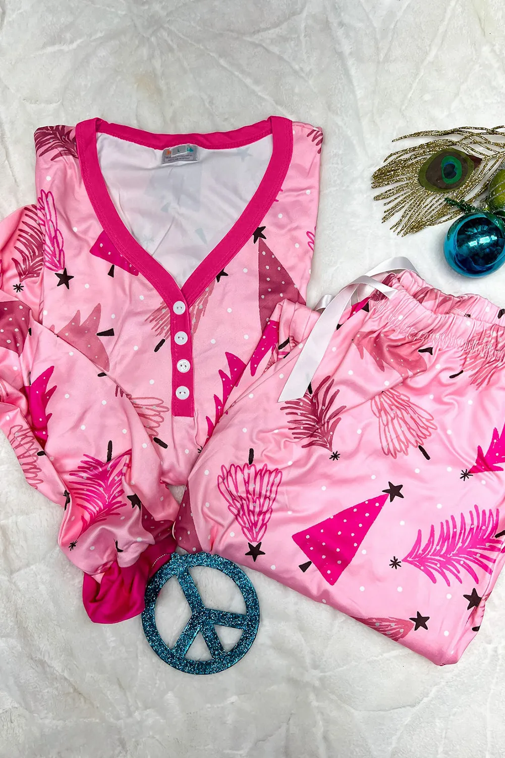 Printed V-Neck Long Sleeve Top and Pants Lounge Set, image 2