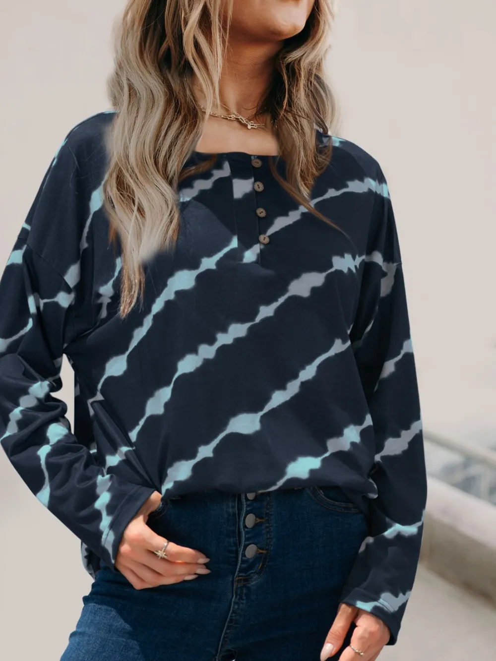 Striped Round Neck Long Sleeve T-Shirt, image 2