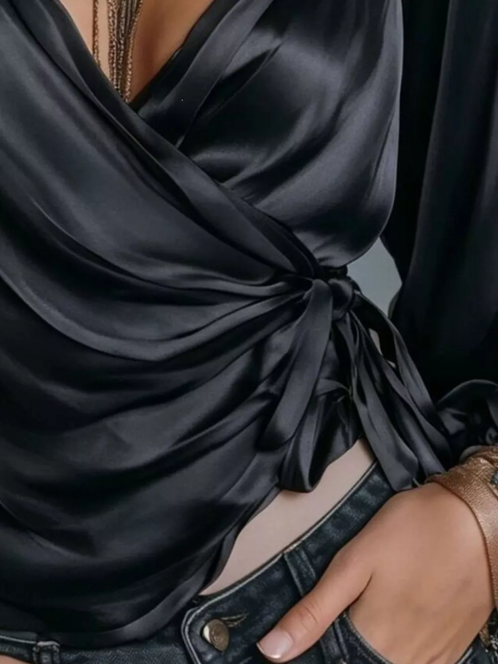 Satin Balloon Sleeve Blouse, image 8
