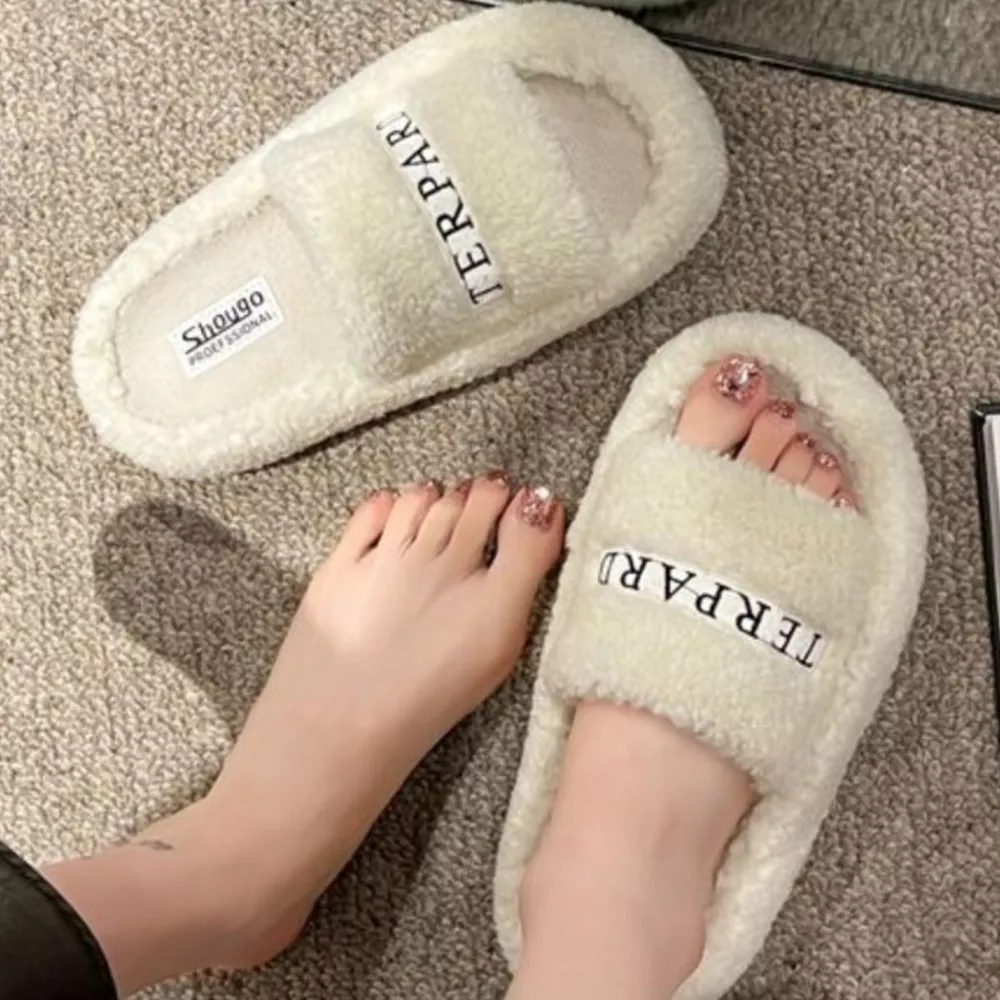 Fuzzy Plush Open Toe Slippers, image 2