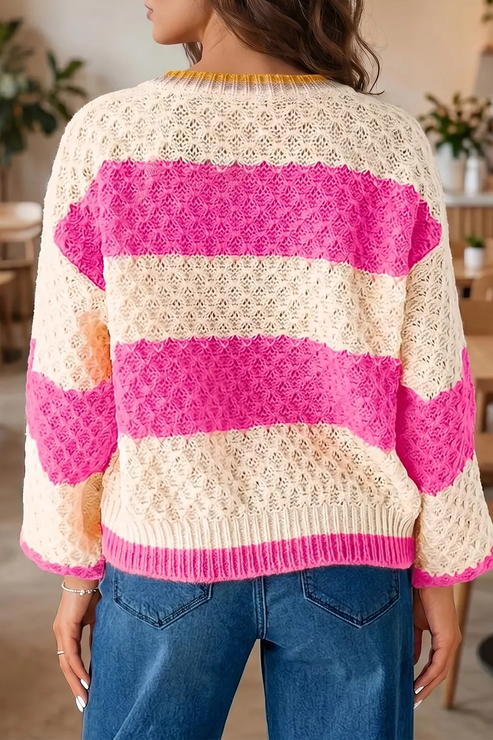 Stripe Striped Colorblock Texture Drop Shoulder Sweater, image 4
