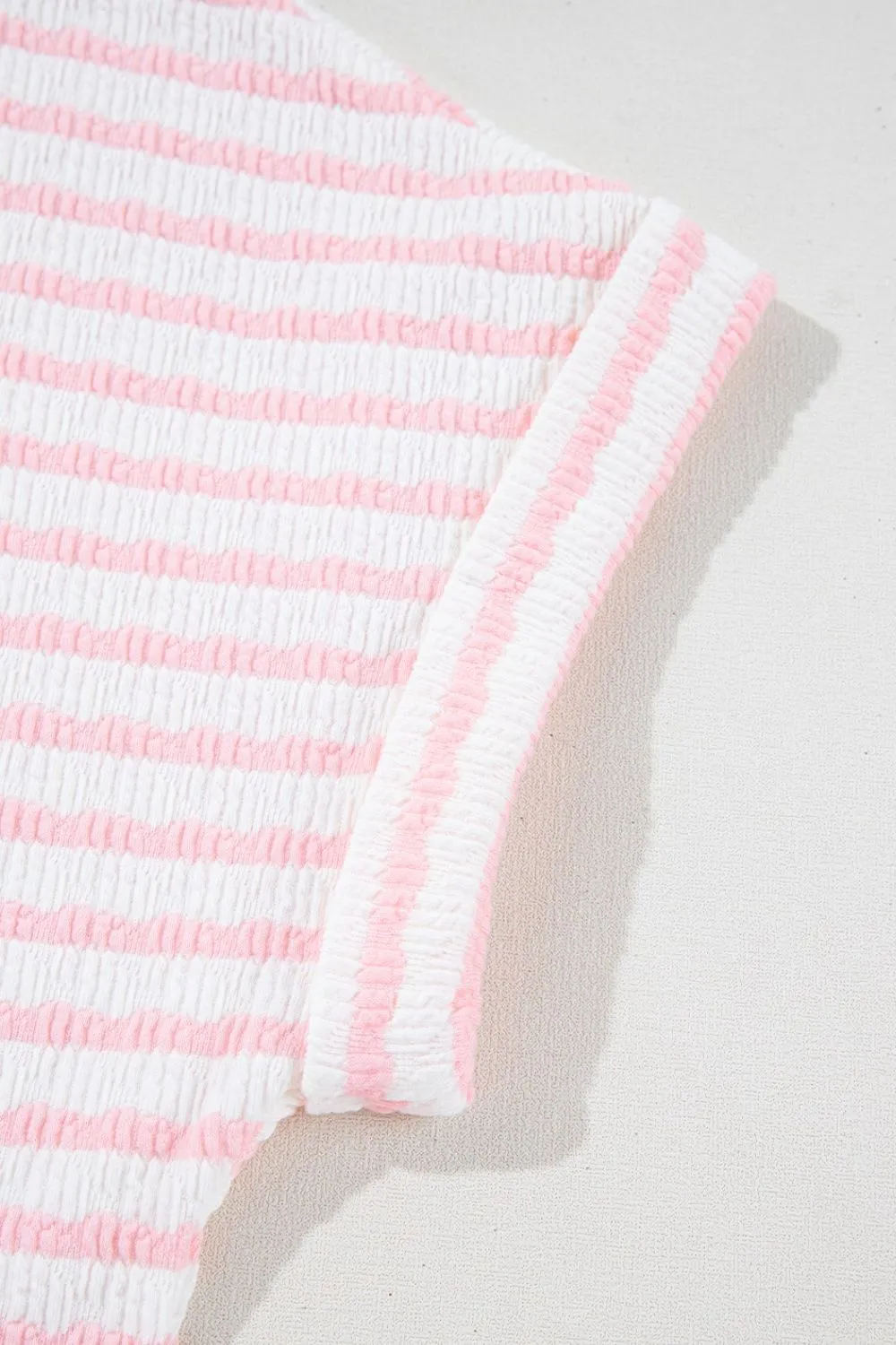 Stripe Knitted Short Sleeve Top and Drawstring Shorts Set, image 4