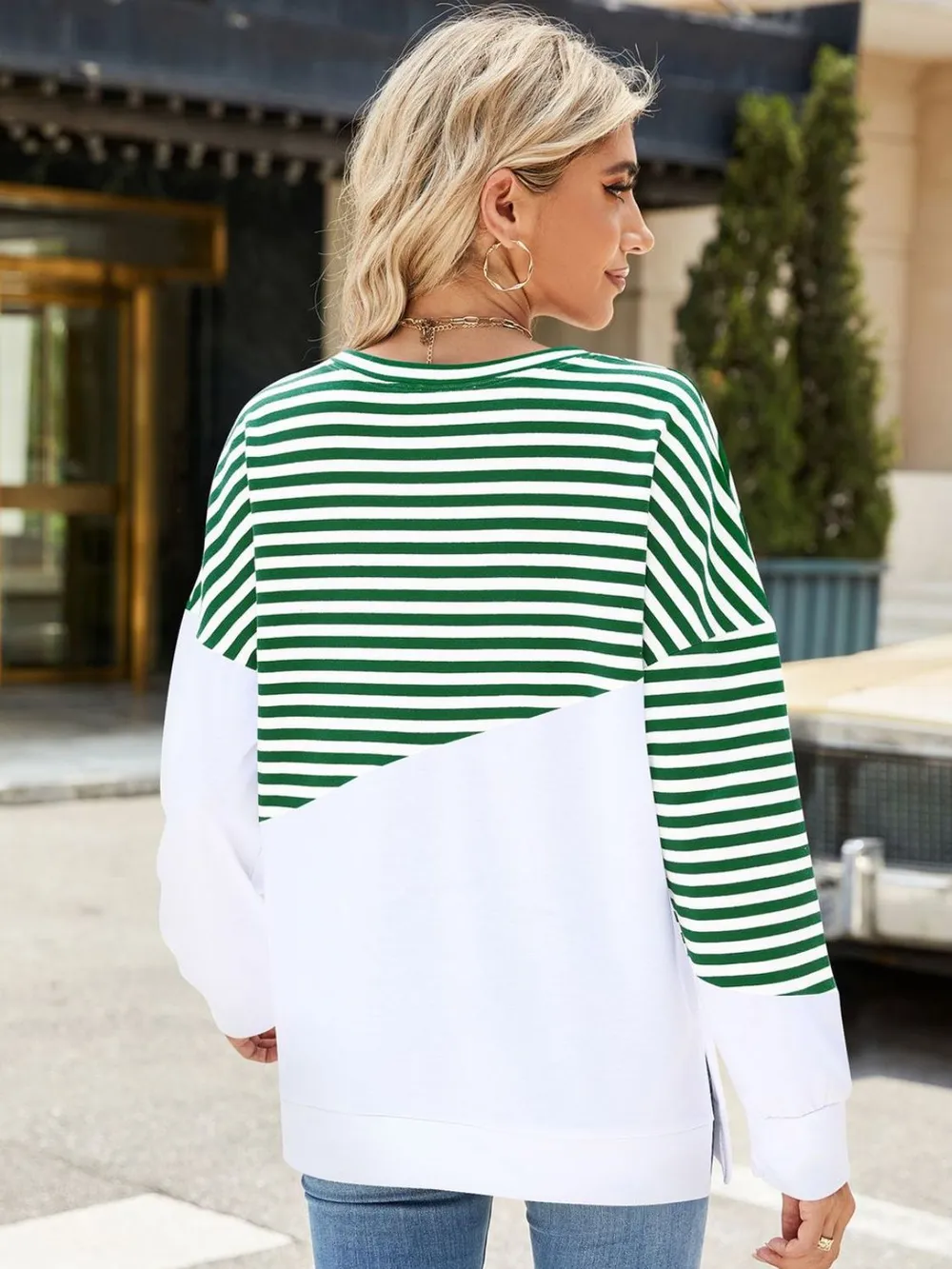 Slit Contrast Striped Long Sleeve Sweatshirt, image 20