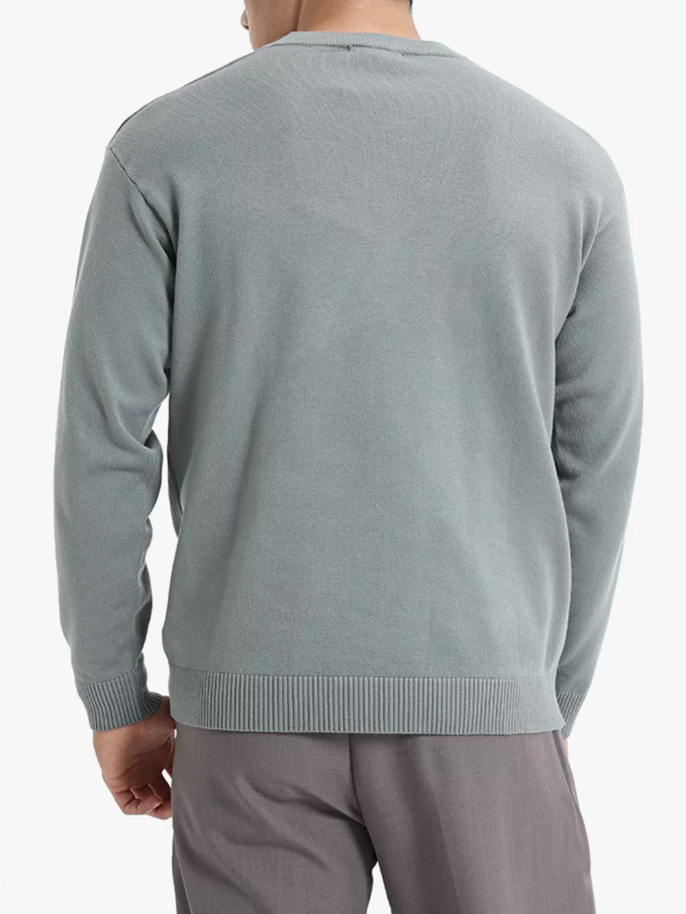 Men's Minimalist Crew Neck Sweater with Ribbed Cuffs, image 7