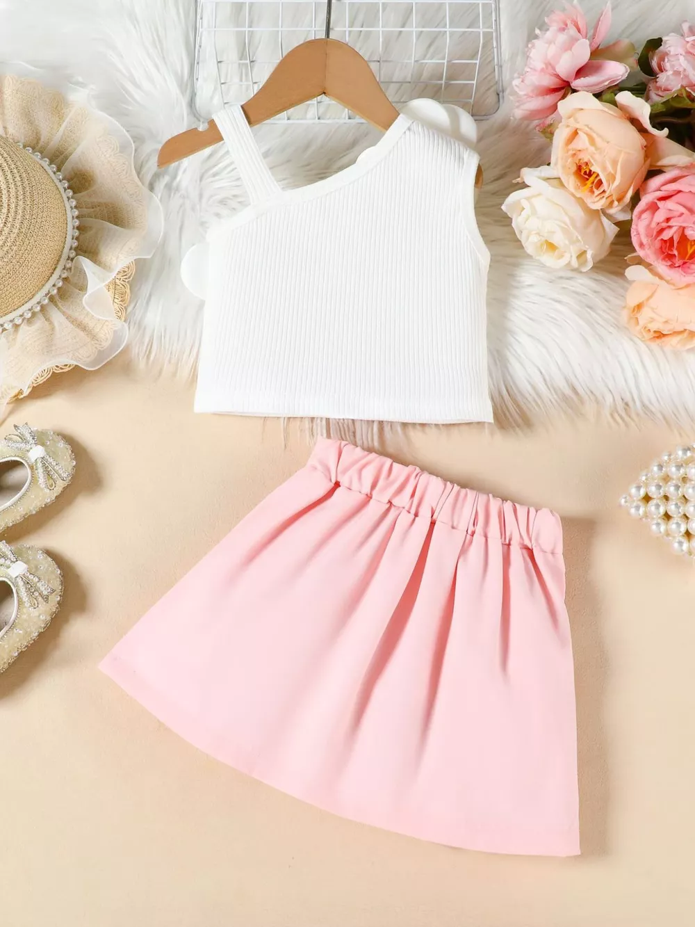 Children's Floral Applique Tank Top & Pleated Skirt Set, image 4