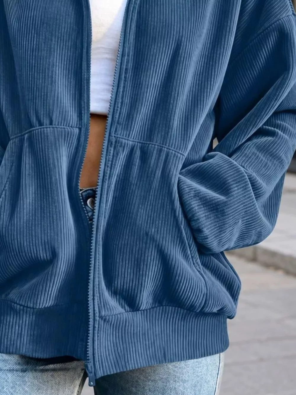 Corduroy Zip-Up Dropped Shoulder Jacket, image 18
