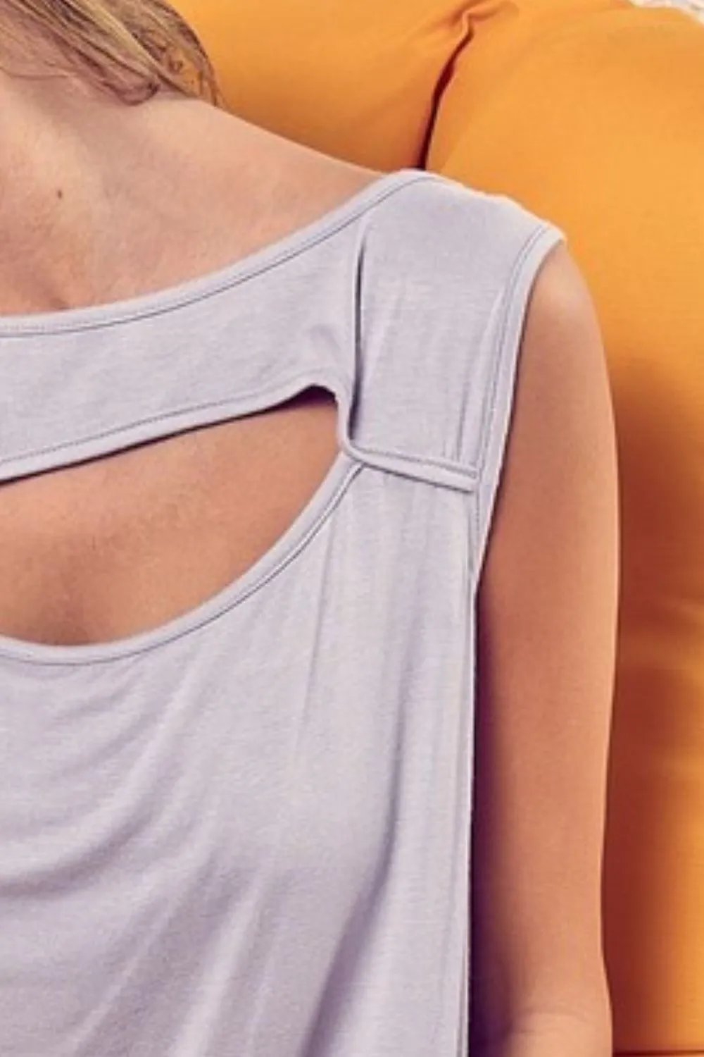 Rayon Span Knit With Cut Out Front Sleeveless Top, image 3