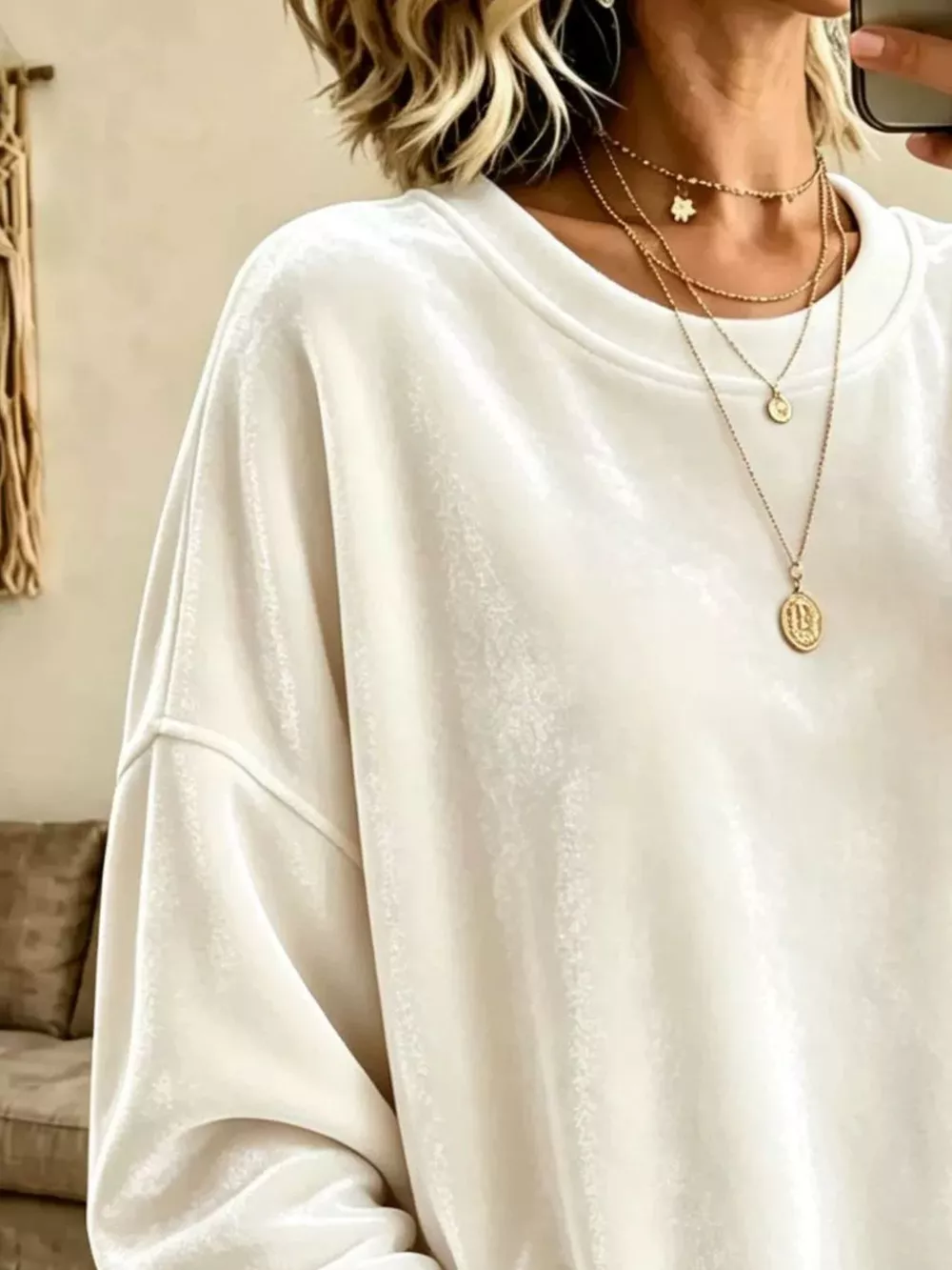 Full Size Loose Fit Velvet Dropped Shoulder Sweatshirt Plus Size, image 8