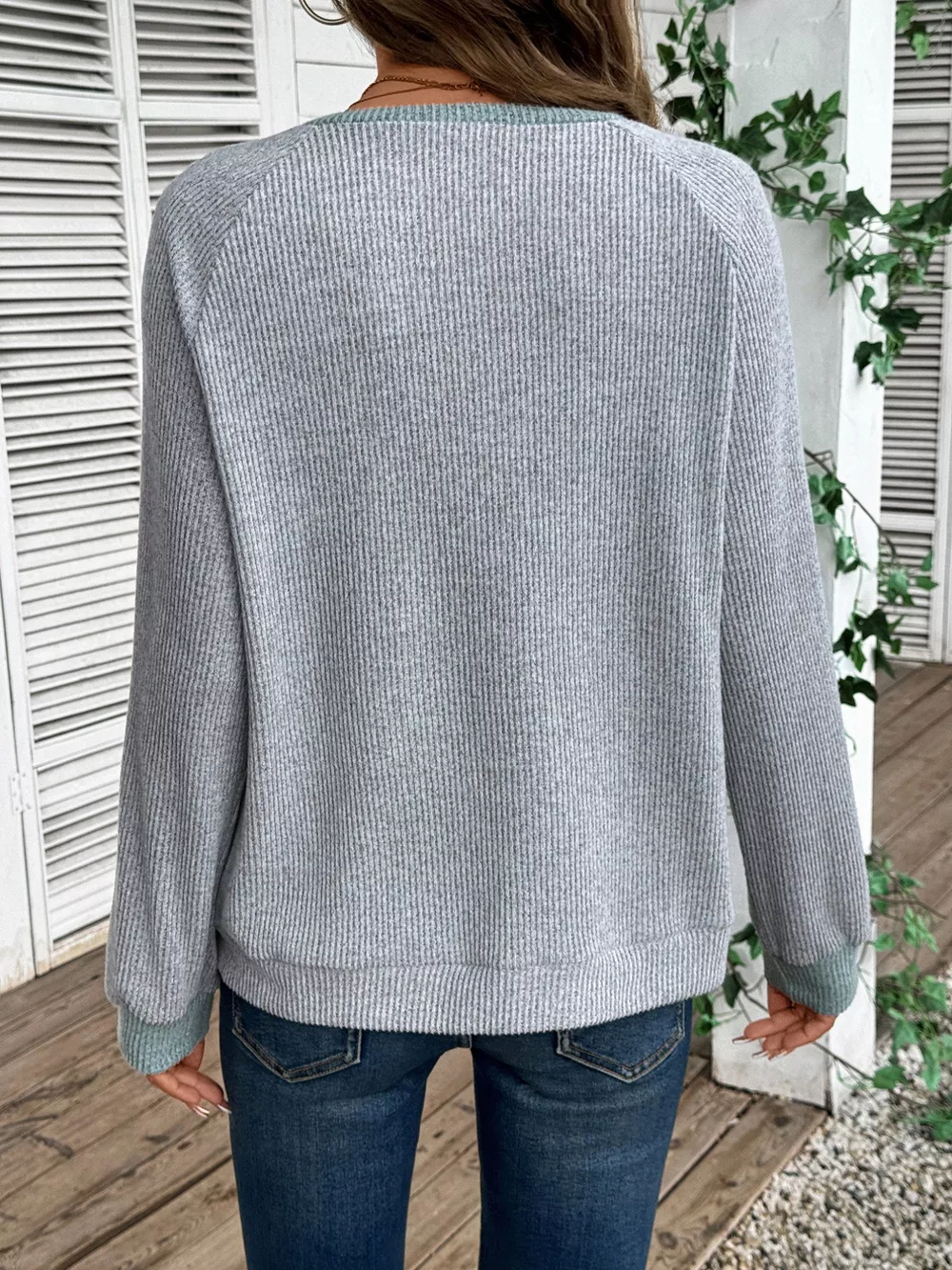 Ribbed Knit Two-Tone Top, image 29