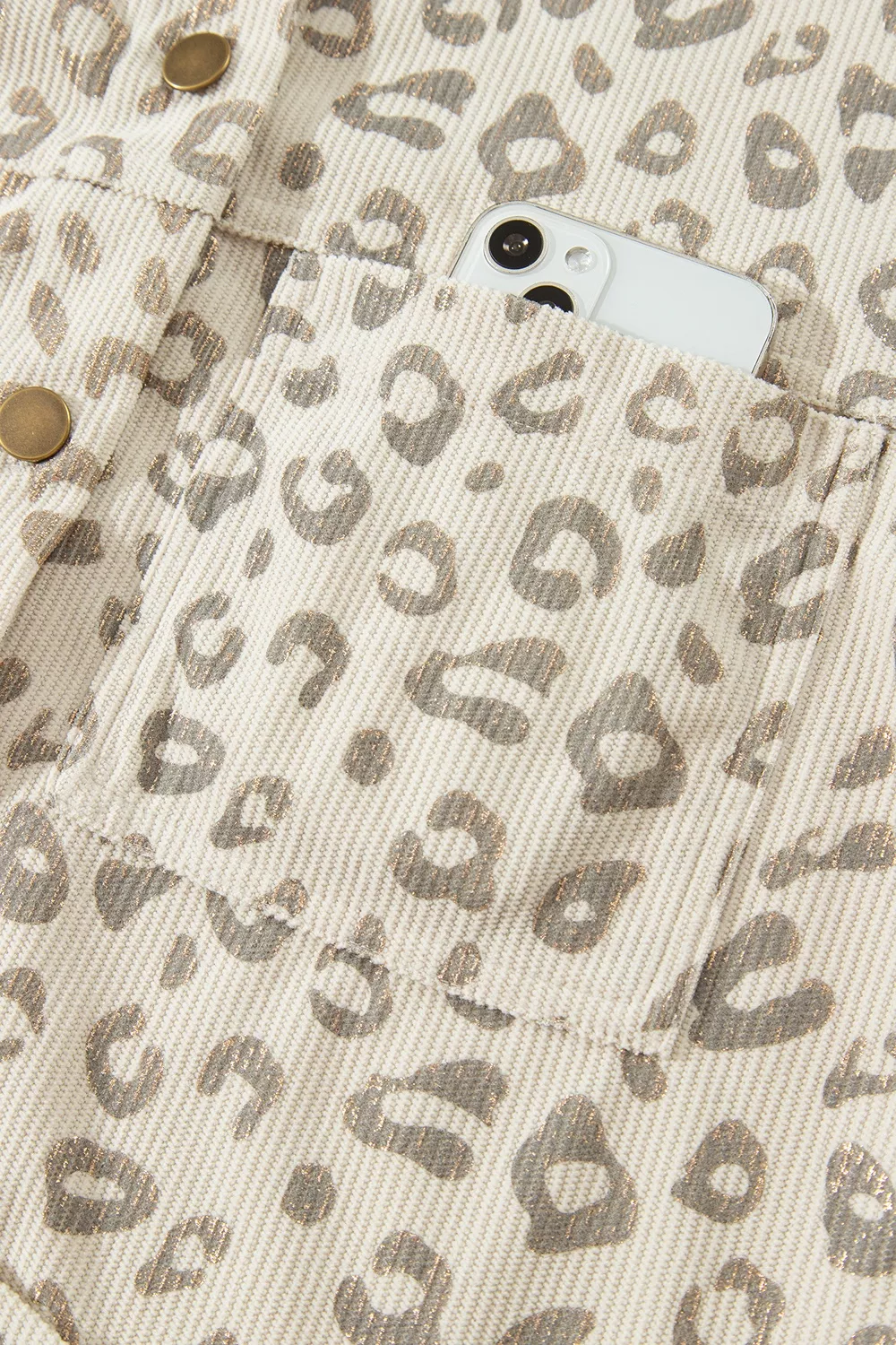 Leopard Print Corduroy Shirt Collar Long Sleeve Regular Fit Jacket, image 13