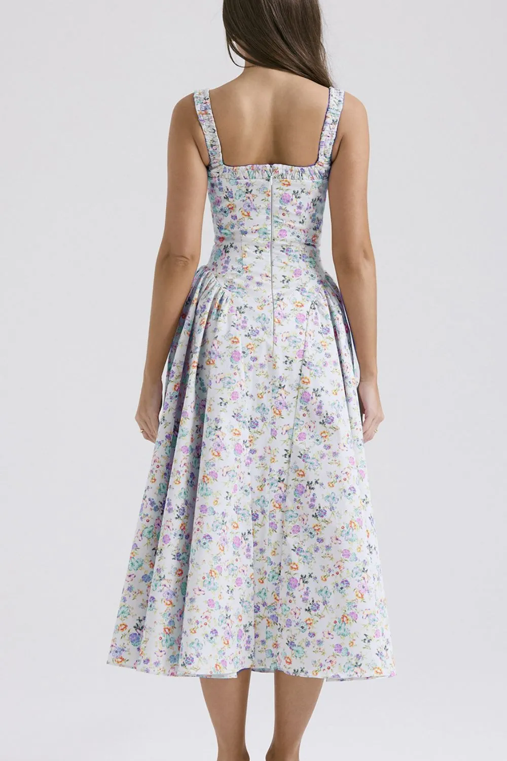Floral Square Neck Wide Strap Midi Dress, image 2