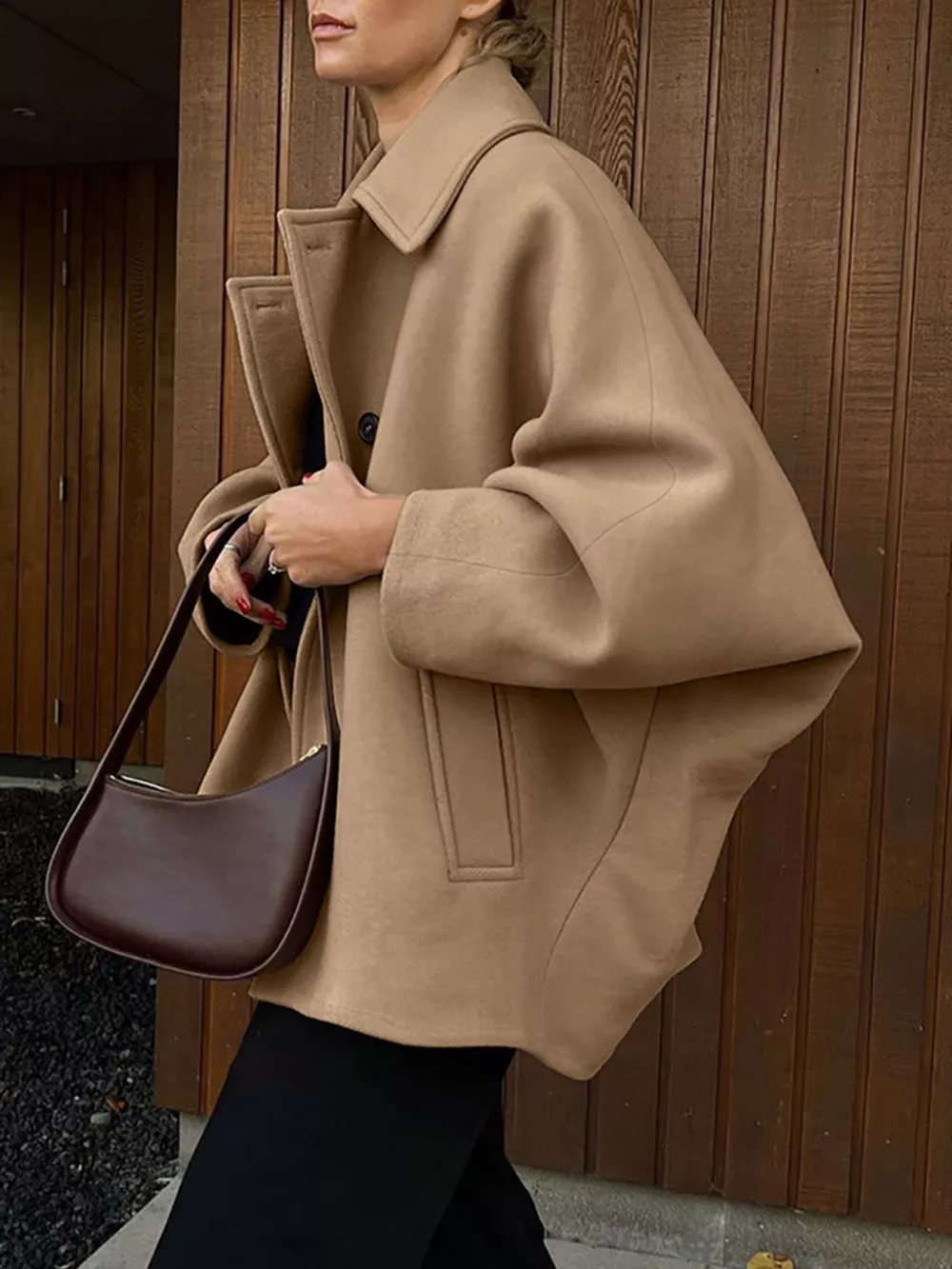Oversized Lapel Collar Button-Down Coat, image 13