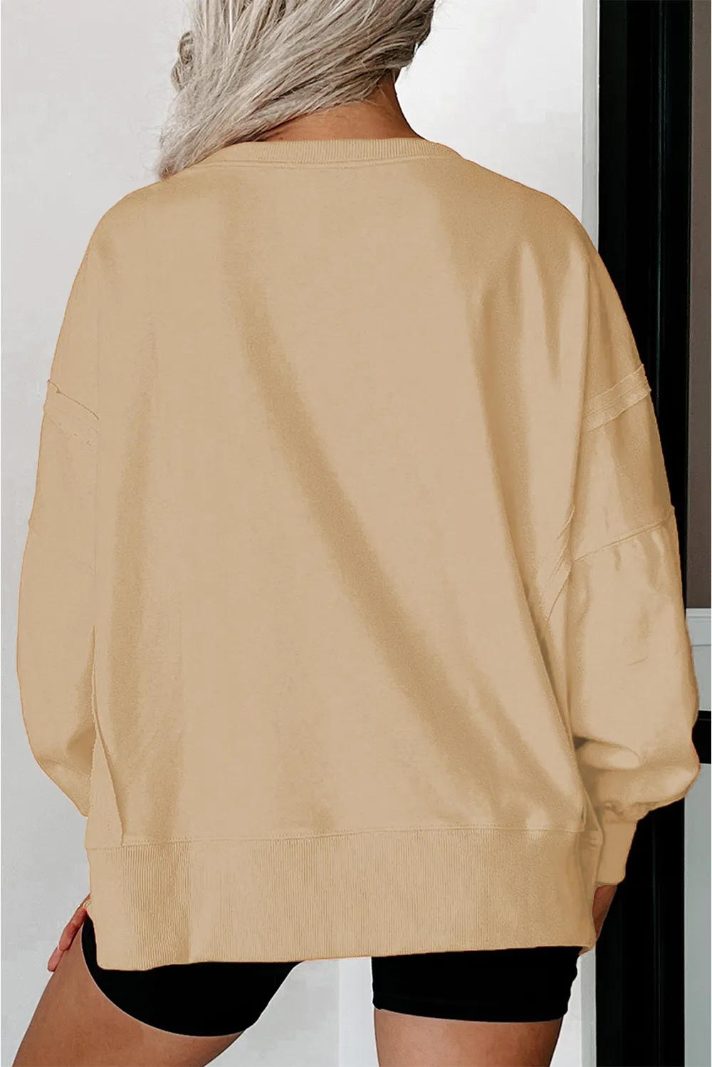 Side Slit Round Neck Long Sleeve Sweatshirt, image 21