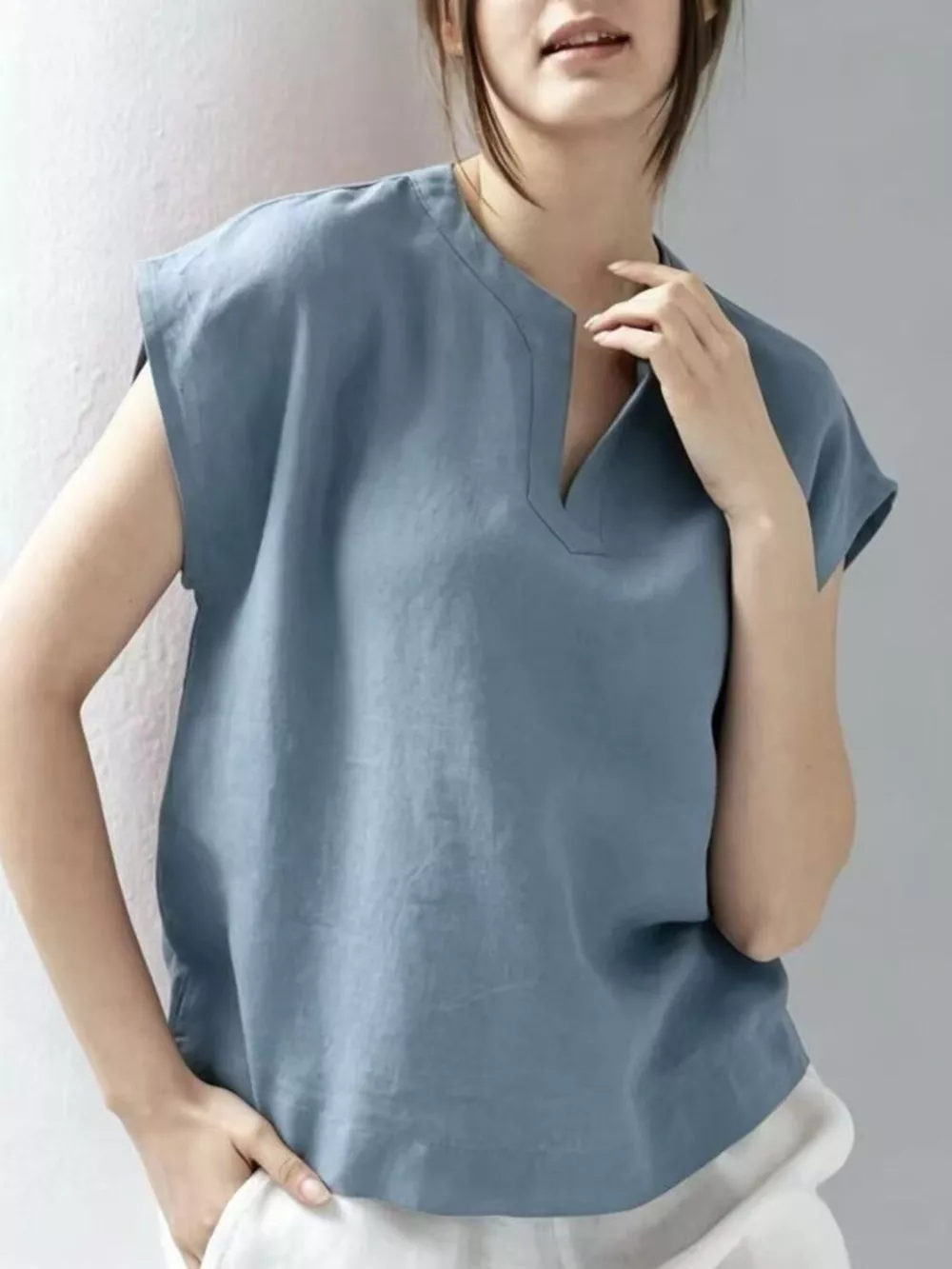 Notched Cap Sleeve Blouse, image 5