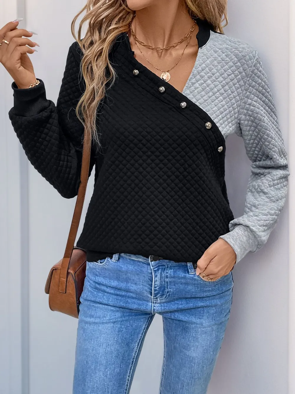 Decorative Button Contrast Long Sleeve Sweatshirt, image 4