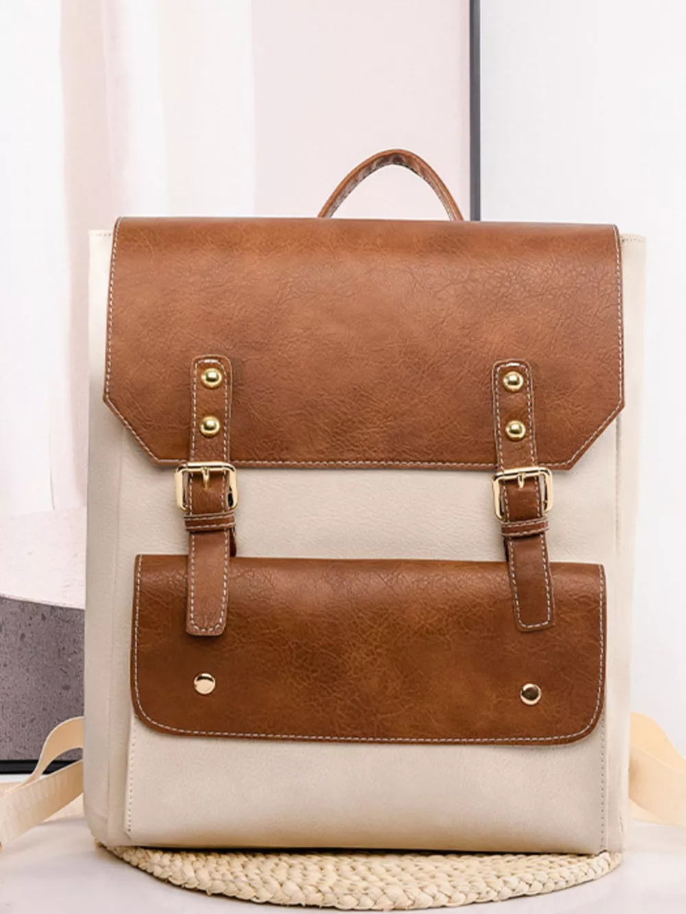 Two Tone Buckle Backpack Bag, image 6