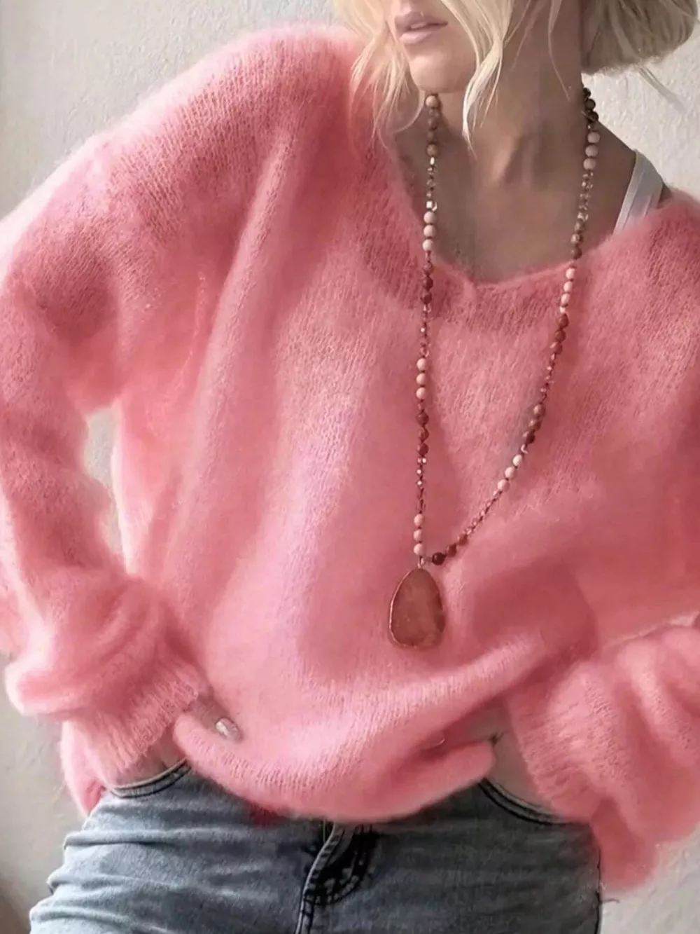 V-Neck Dropped Shoulder Sweater, image 4