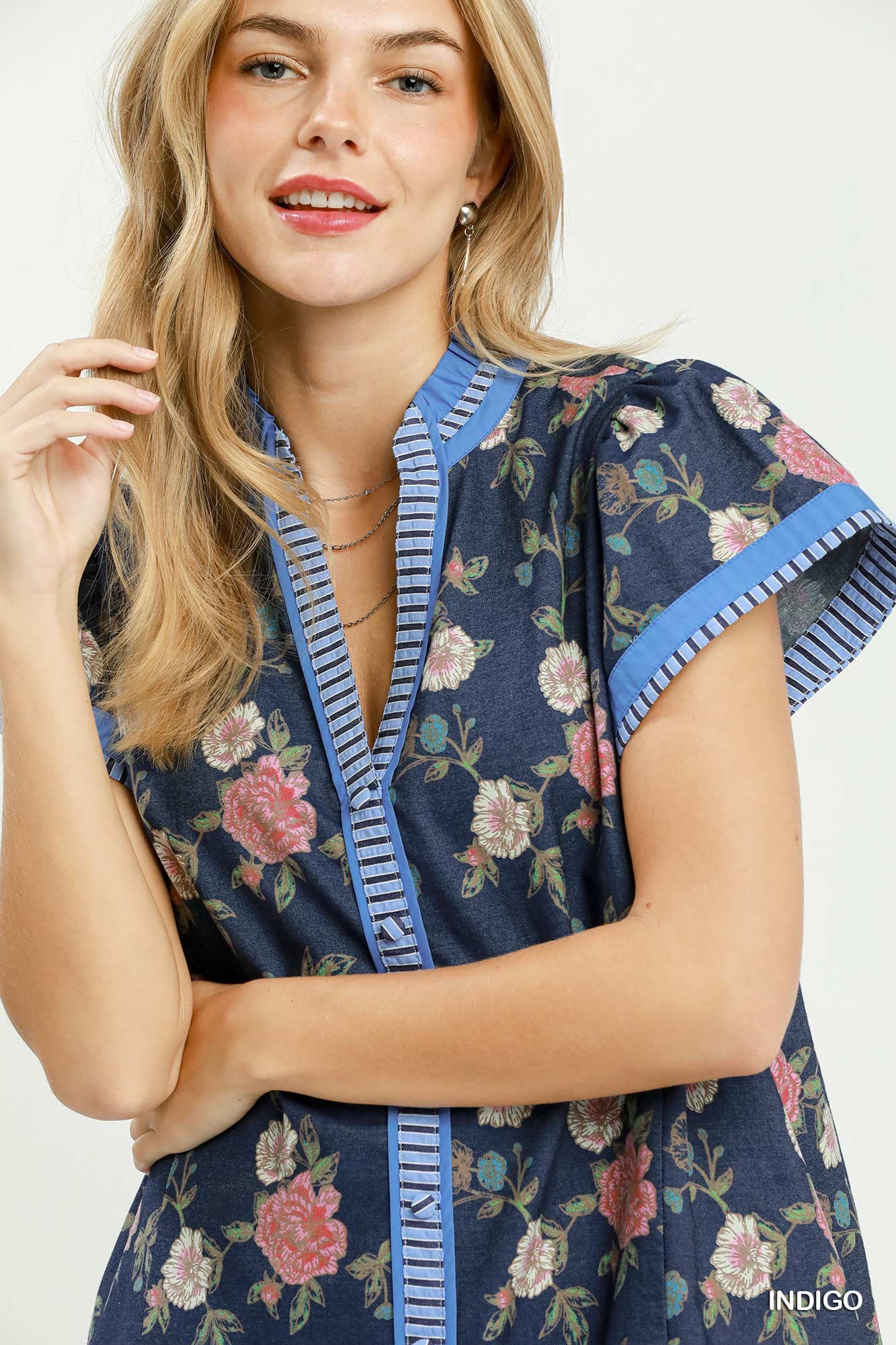 Floral Contrast Trim Ruffle Hem Mini Dress, image 6