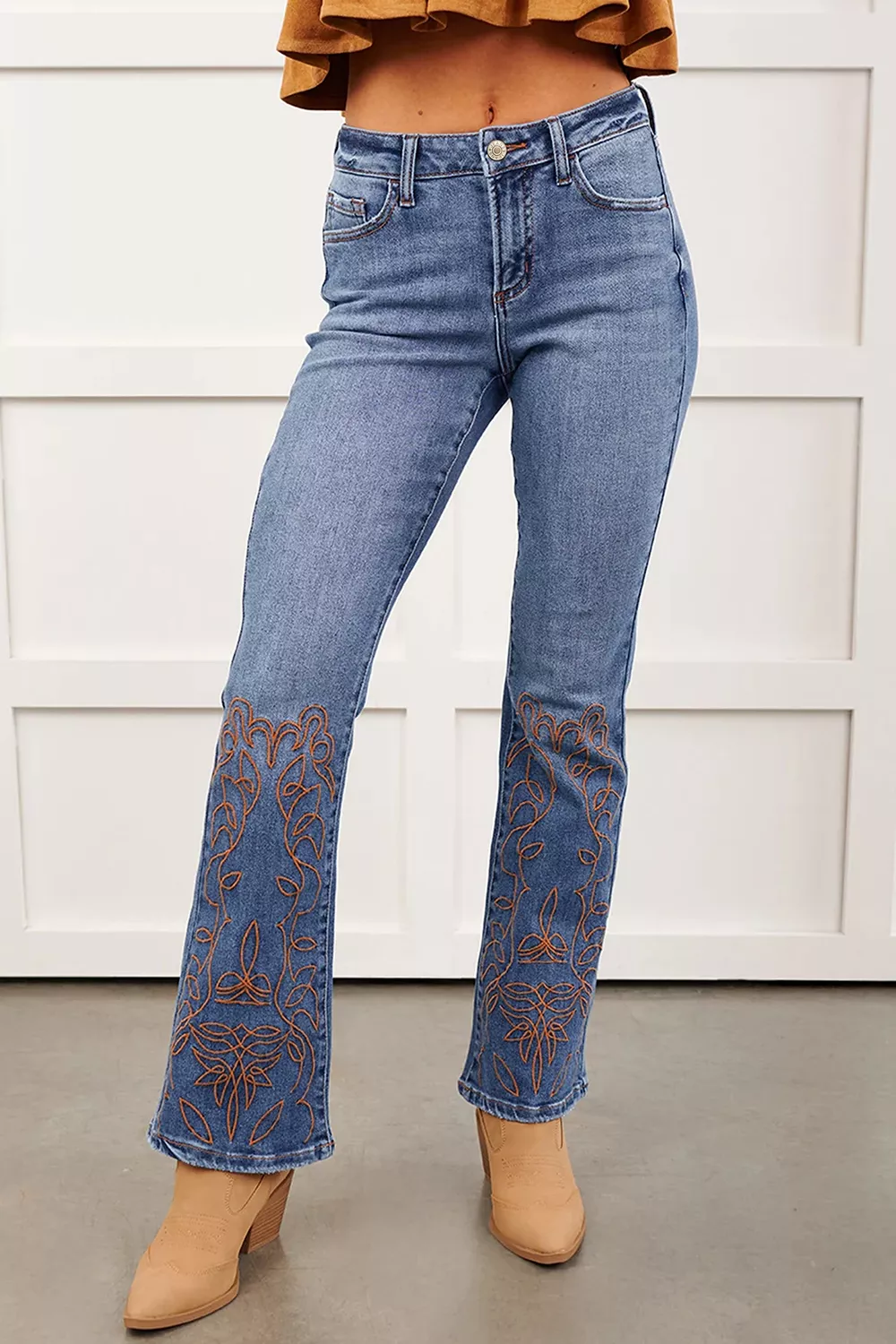 Embroidered Flare Leg Jeans, image 4