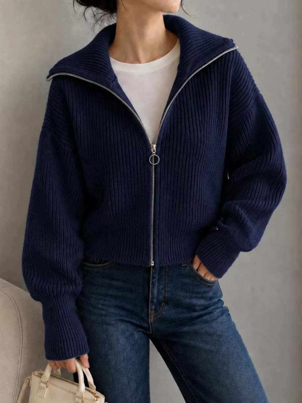 Zip Up Dropped Shoulder Cardigan, image 16