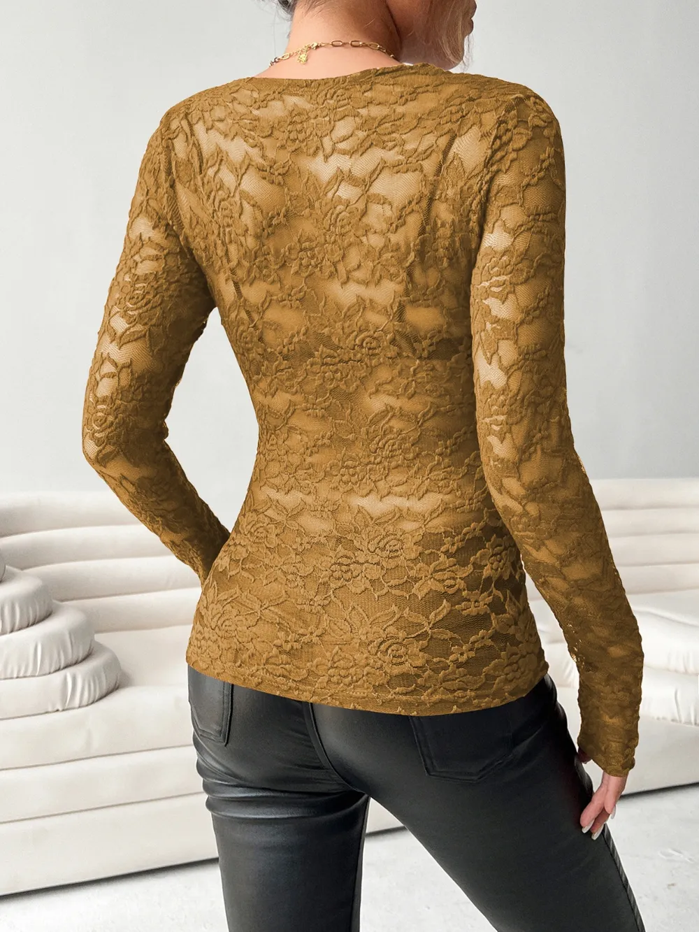 V-Neck Long Sleeve Lace Top, image 7