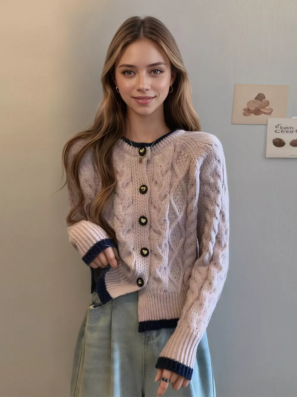 Cable Knit Button Up Cardigan, image 3
