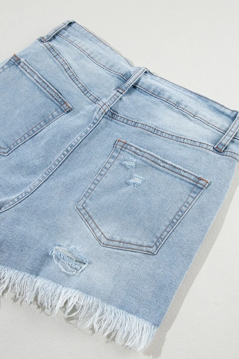 Distressed Raw Hem High Waist Denim Shorts, image 3