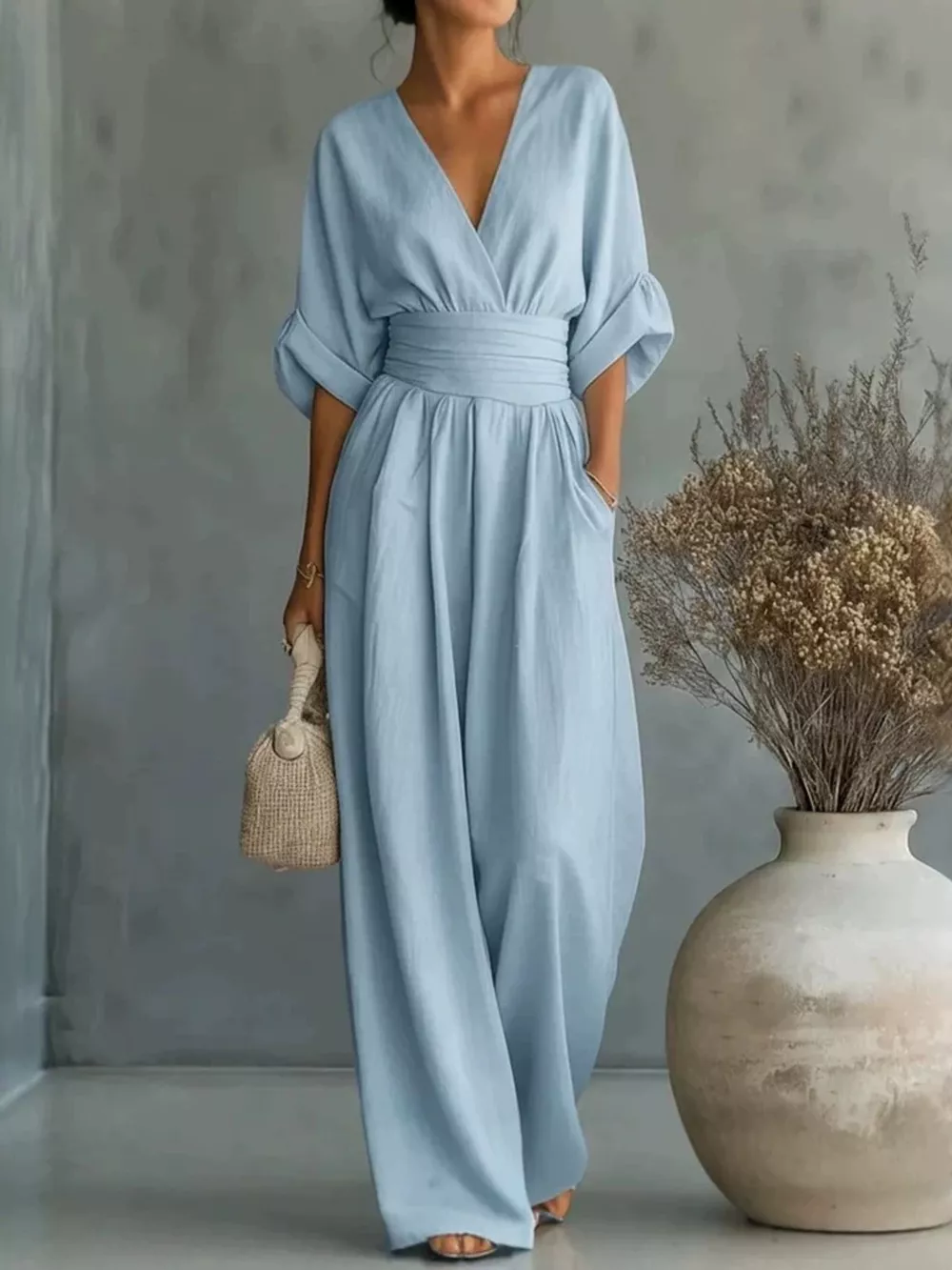 Full Size Half Sleeve Wide-Leg Jumpsuit Plus Size, image 2
