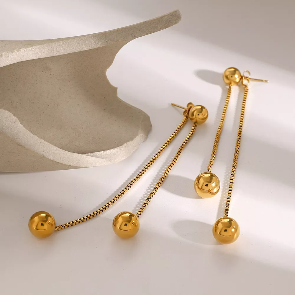 18K Gold-Plated Ball Drop Earrings, image 3