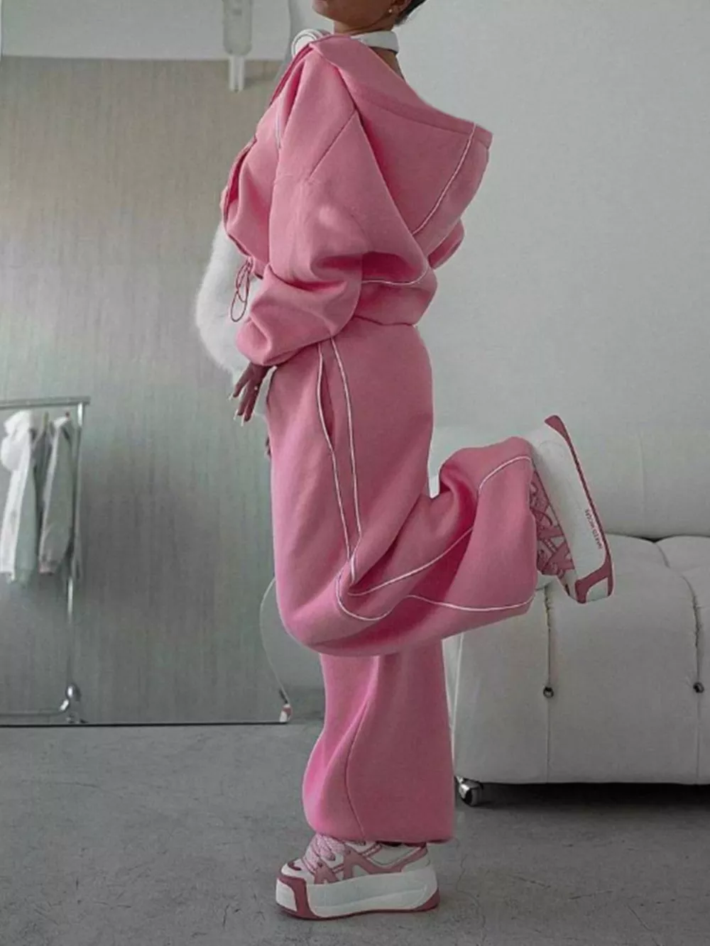 Cropped Zip-Up Hoodie and Wide-Leg Sweatpants Lounge Set, image 11