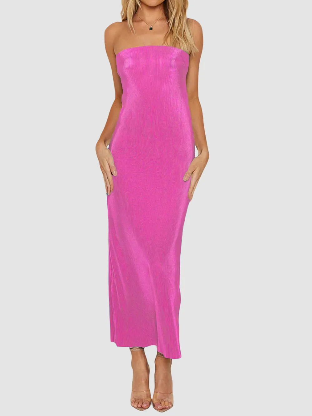 Lace-Up Back Tube Maxi Dress, image 6