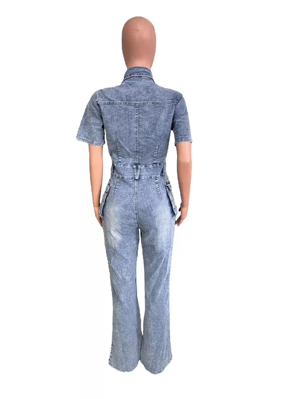 Slim-Fit Denim Jumpsuit with Utility Cargo Pockets and Flared Legs, image 11