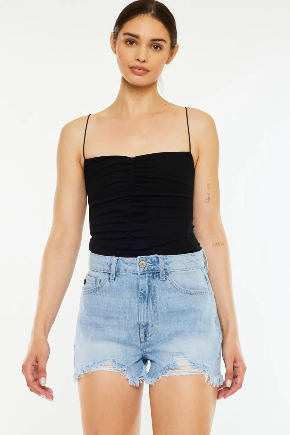 Raw Hem Distressed High Waist Denim Shorts, image 4