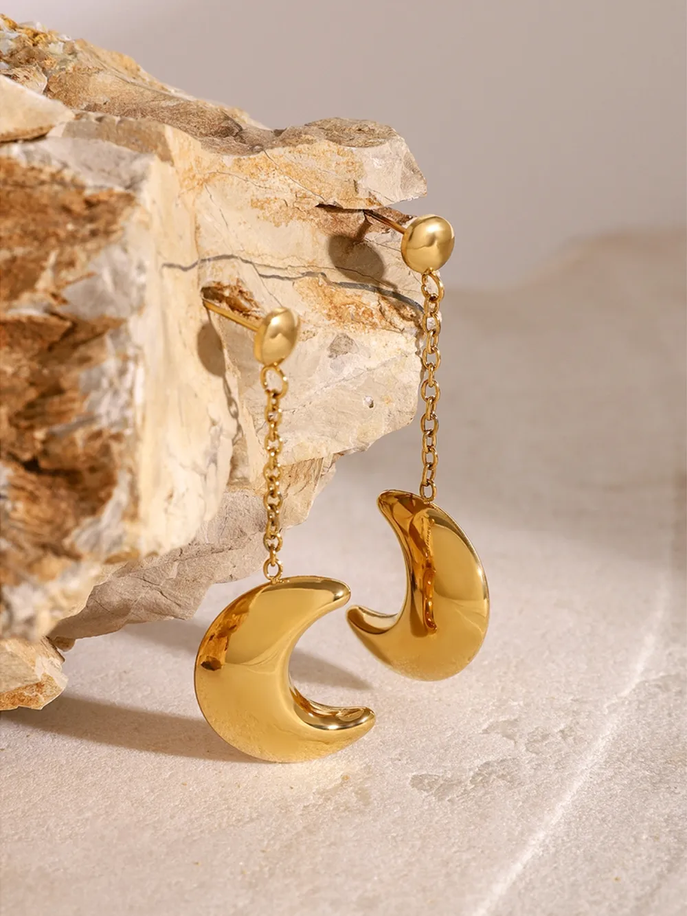 Stainless Steel Moon Dangle Earrings, image 7