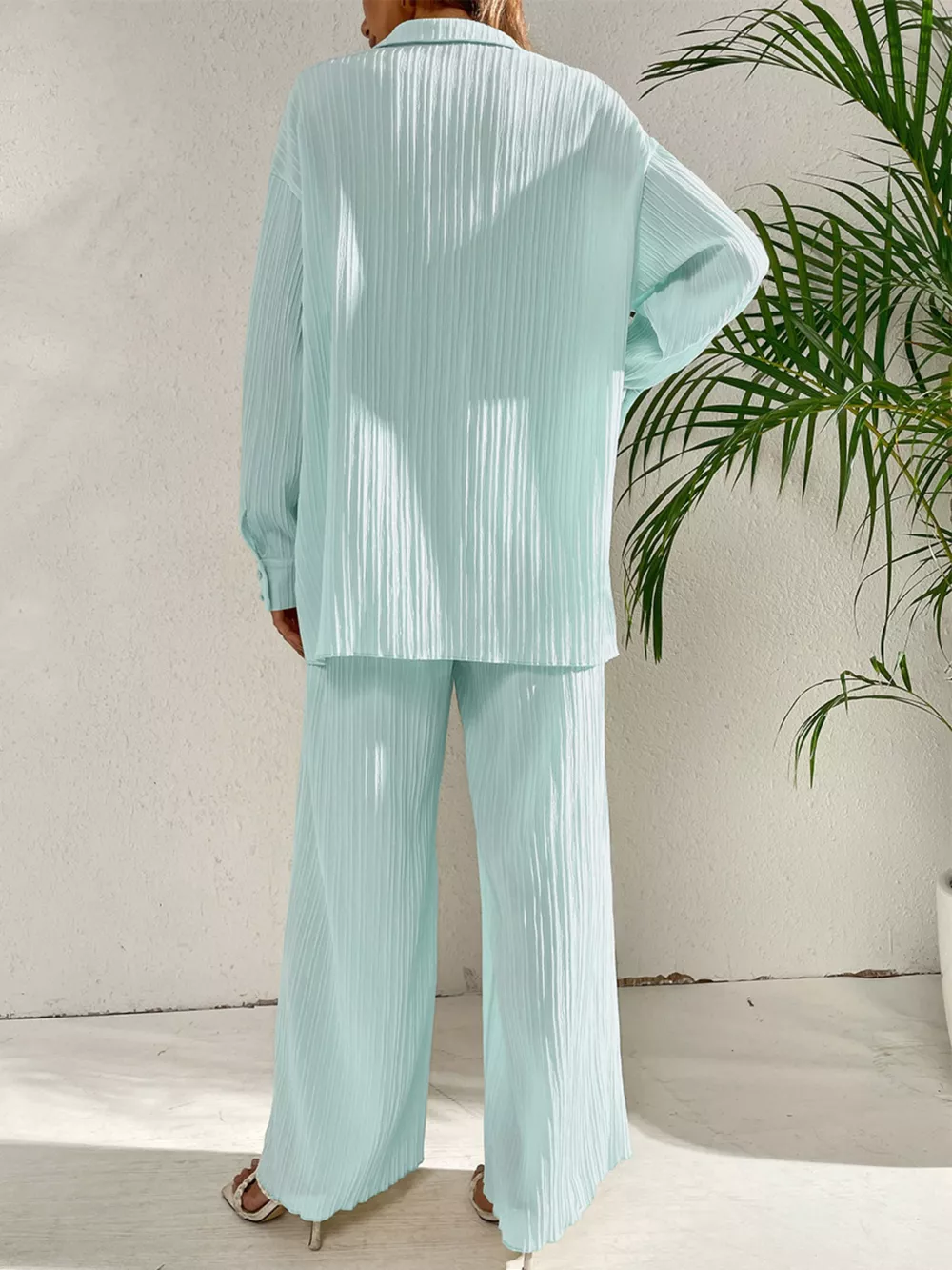 Long Sleeve Shirt & Wide Leg Pants Set, image 3