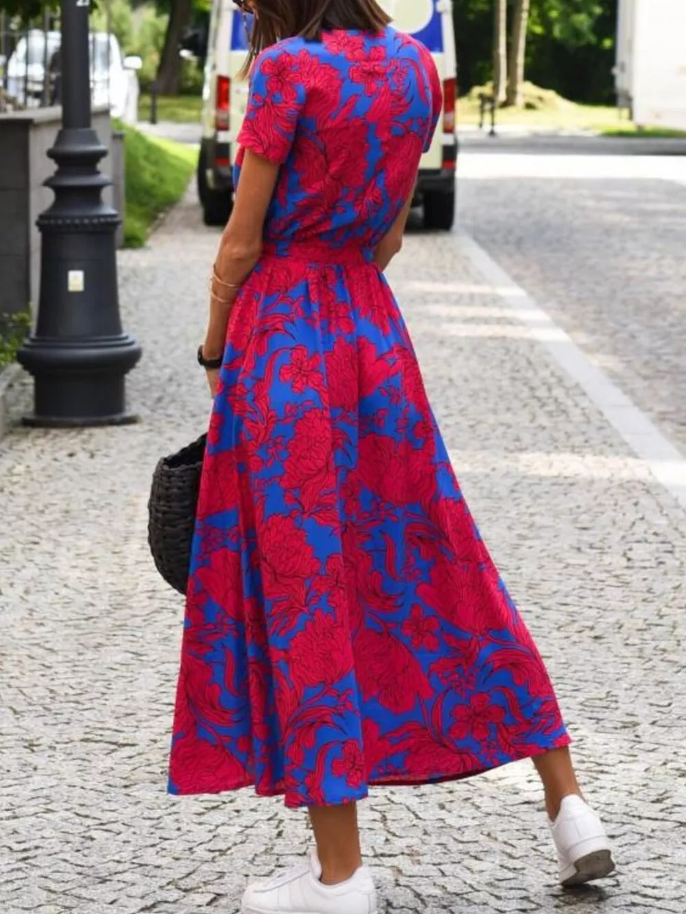 Full Size Slit Floral Print Short Sleeve Dress Plus Size, image 8