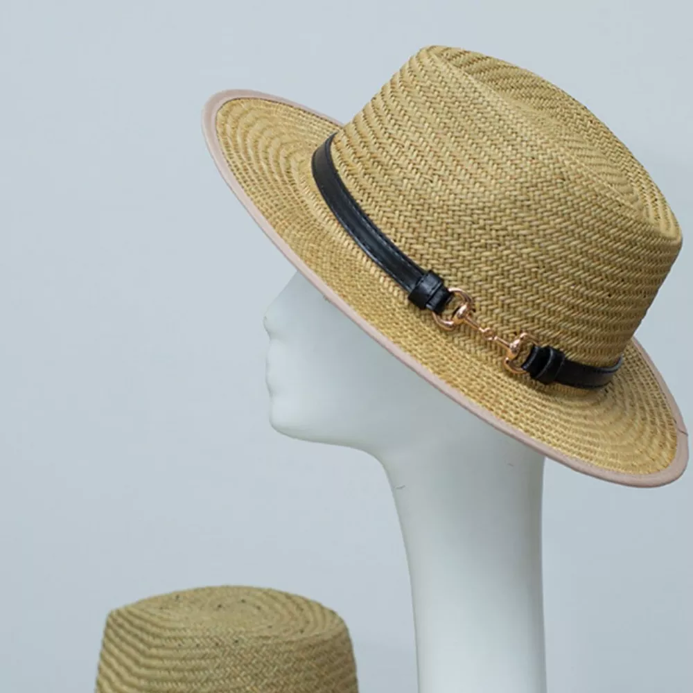 Straw Fedora Hat with Decorative Band