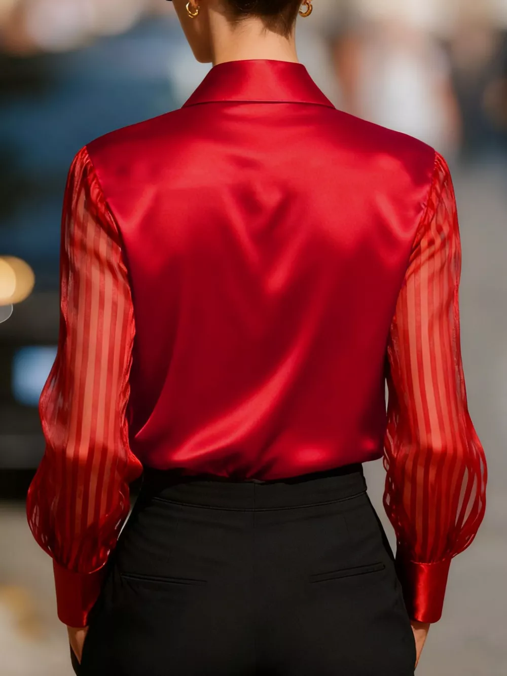 Elegant Shirt with Sheer Striped Sleeves, image 4