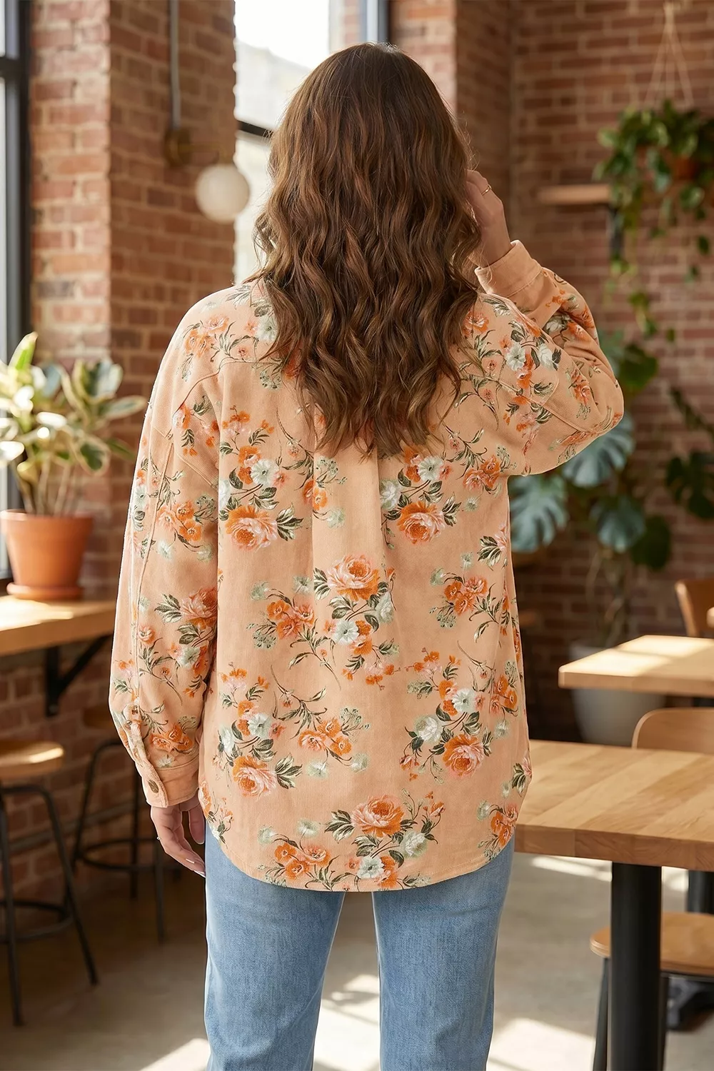 Floral Print Long Sleeve Denim Jacket, image 2