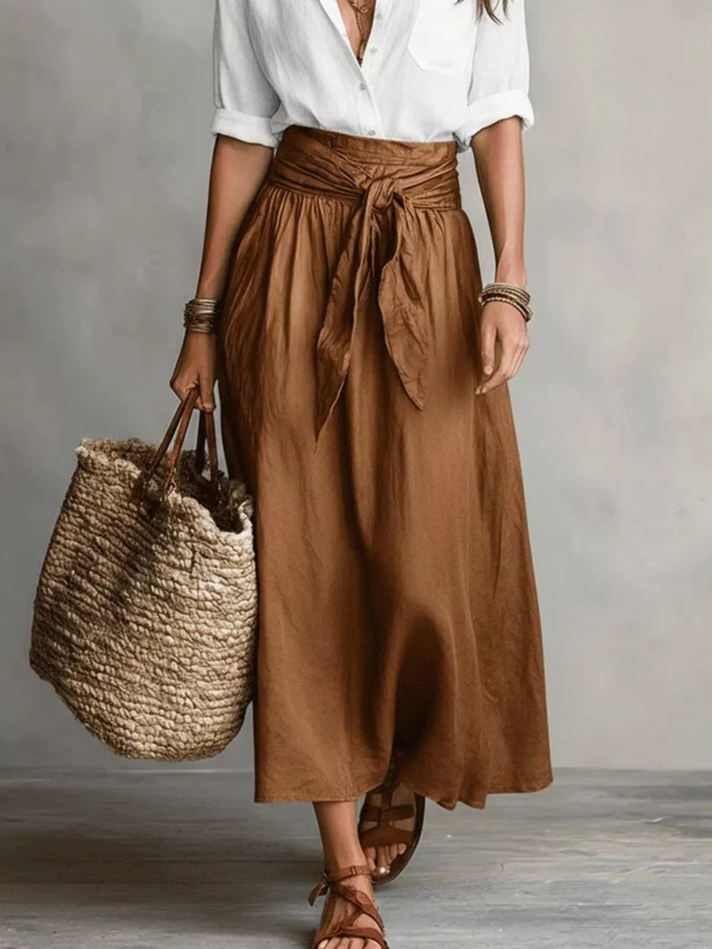 Full Size Button-Down Shirt and Skirt Set Plus Size, image 15