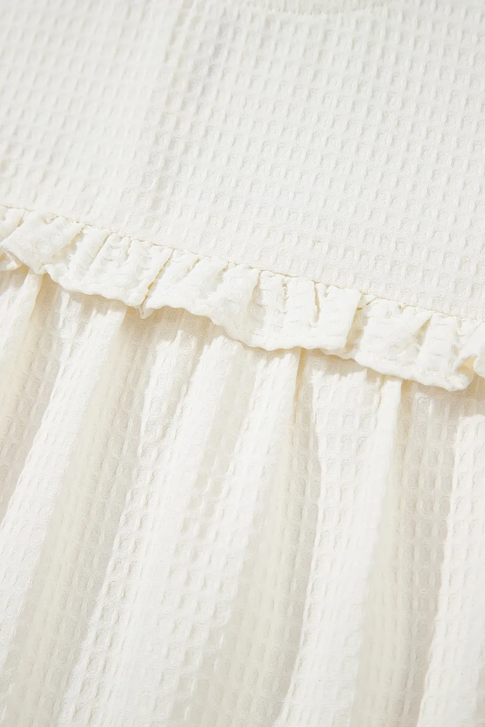 Solid Color Ruffle Trim Waffle Knit Blouse, image 2