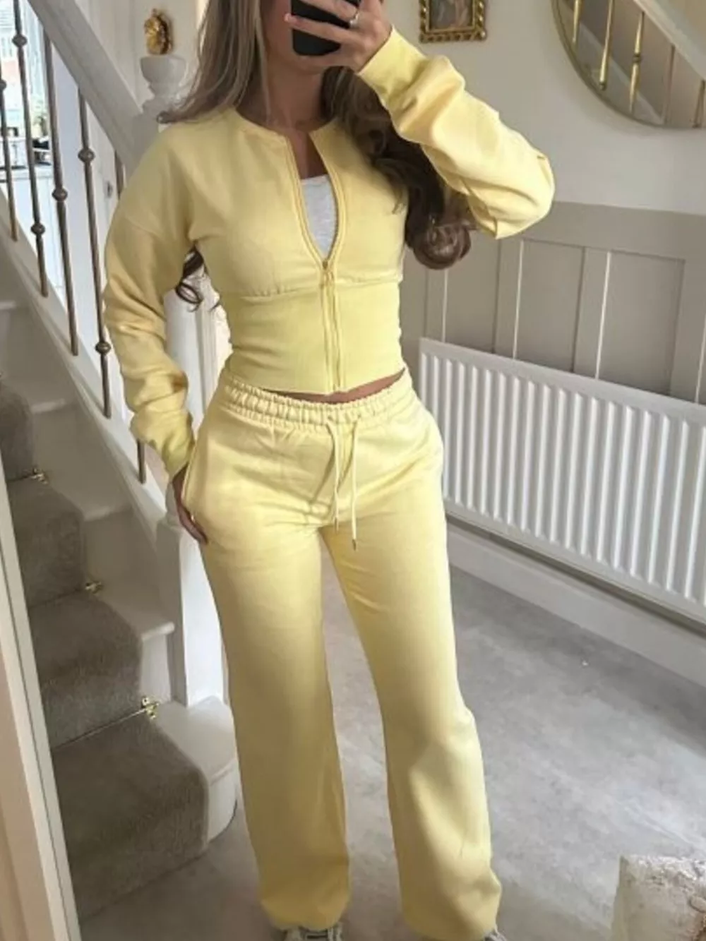 Zip-Up Crop Hoodie and High-Waisted Pants Set, image 2