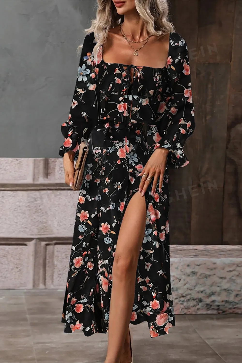 Floral Print Flounce Sleeve Midi Dress, image 7