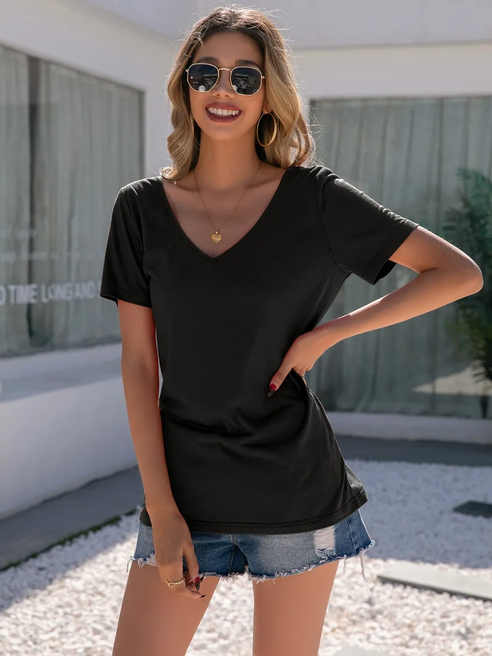 Lace Detail V-Neck Short Sleeve T-Shirt, image 11