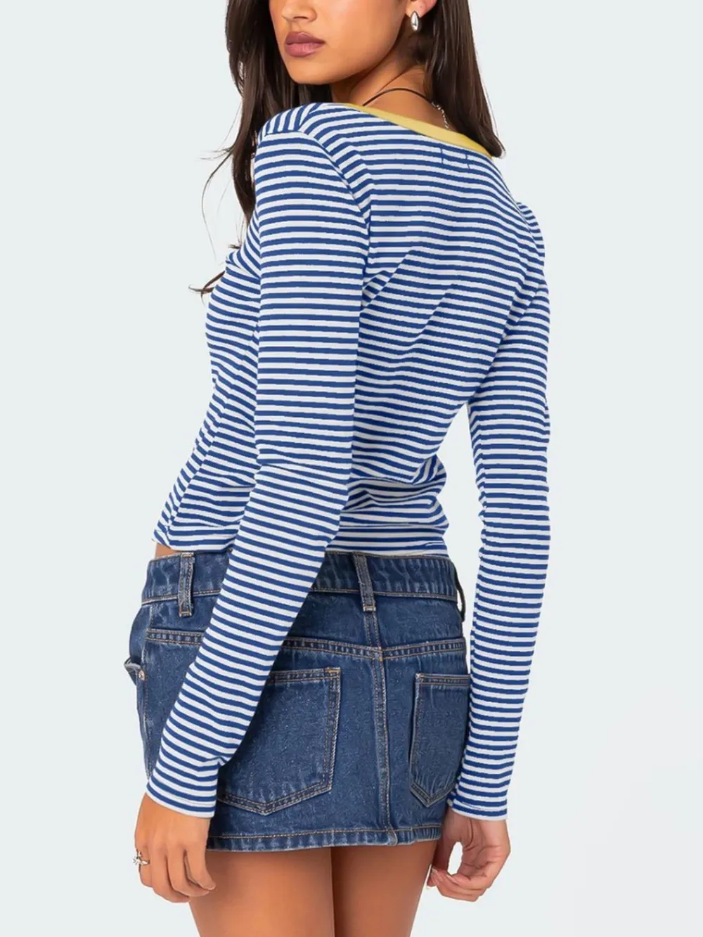 Buttoned Striped Long Sleeve T-Shirt, image 12