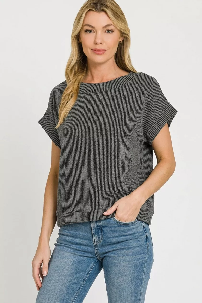 Raised Rib Cap Sleeve Top, image 3
