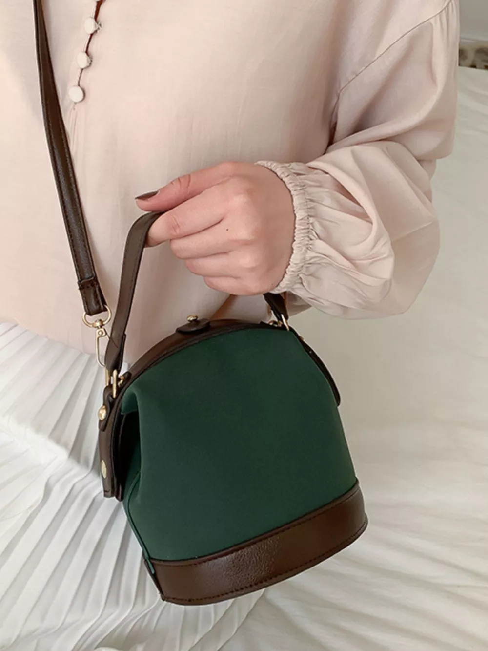 Two-Tone Bucket Crossbody Bag, image 9